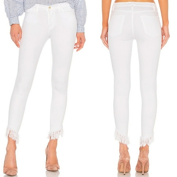 Frame Denim Denim - Frame Le High Skinny Frayed Ankle White Jeans 29